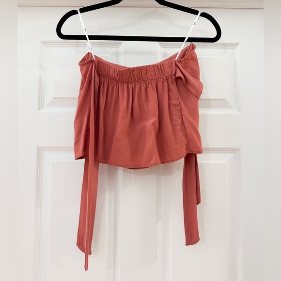 Lulus that's the ticket dusty rose Pink Flowy crop Top tie Shoulder sz small - Picture 9 of 11